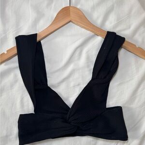 Black Ribbed Twist Front Top